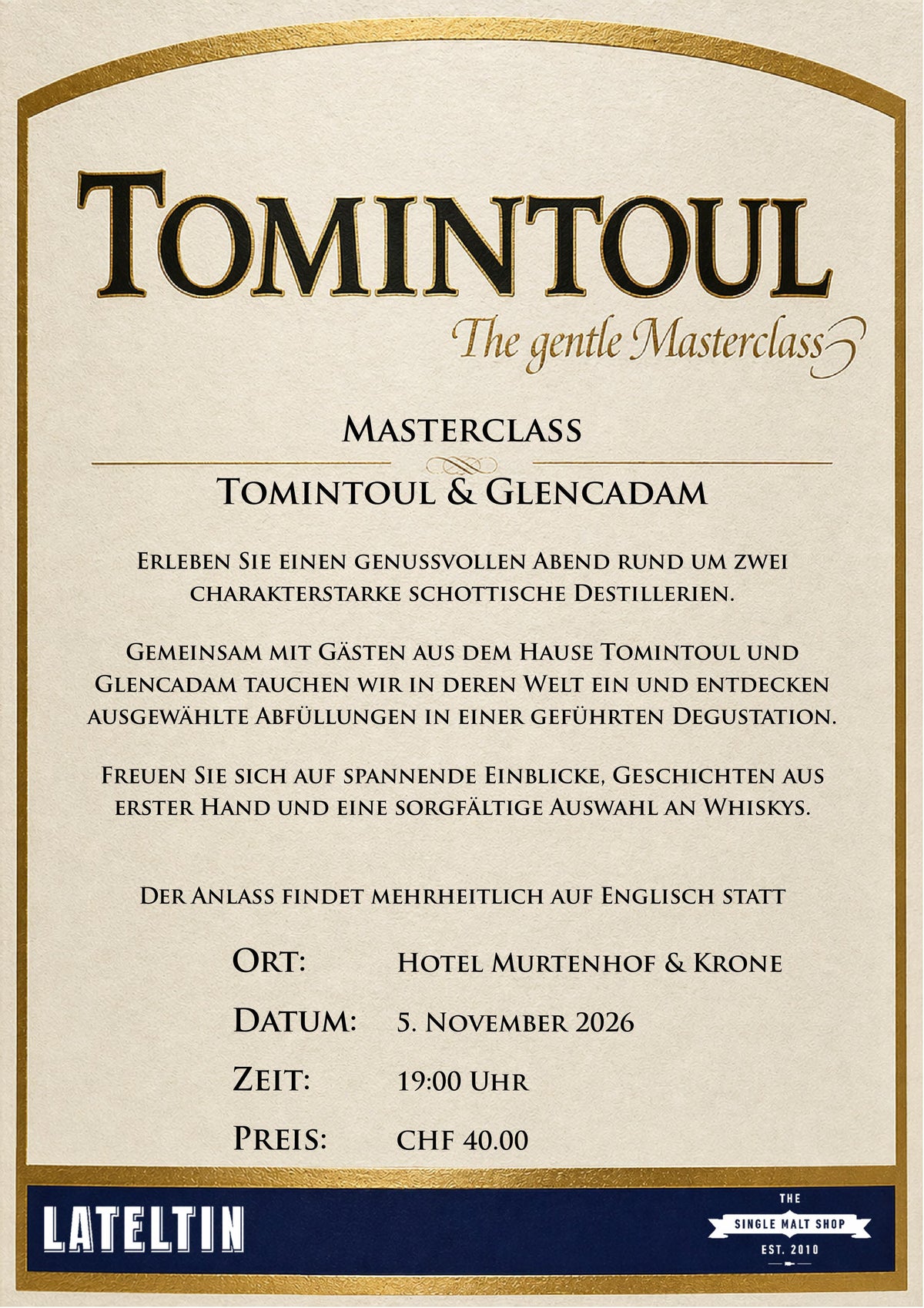 Masterclass Glencadam, Tomintoul und Old Ballantruan